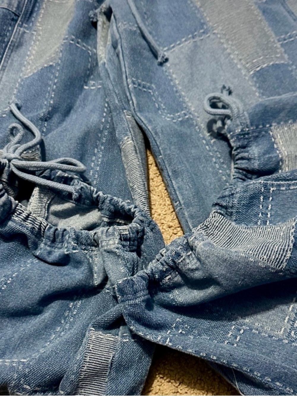 Blue Velvet Denim Patchwork Drawstring Jeans - Picture 6 of 9